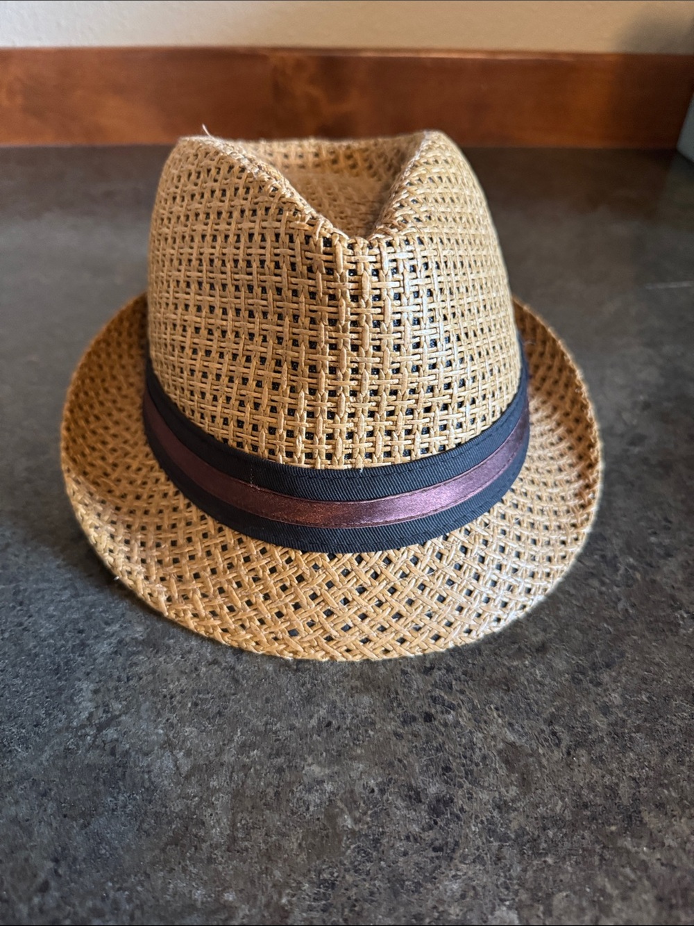 Source Unknown Tan Straw Fedora with Black and Brown Band